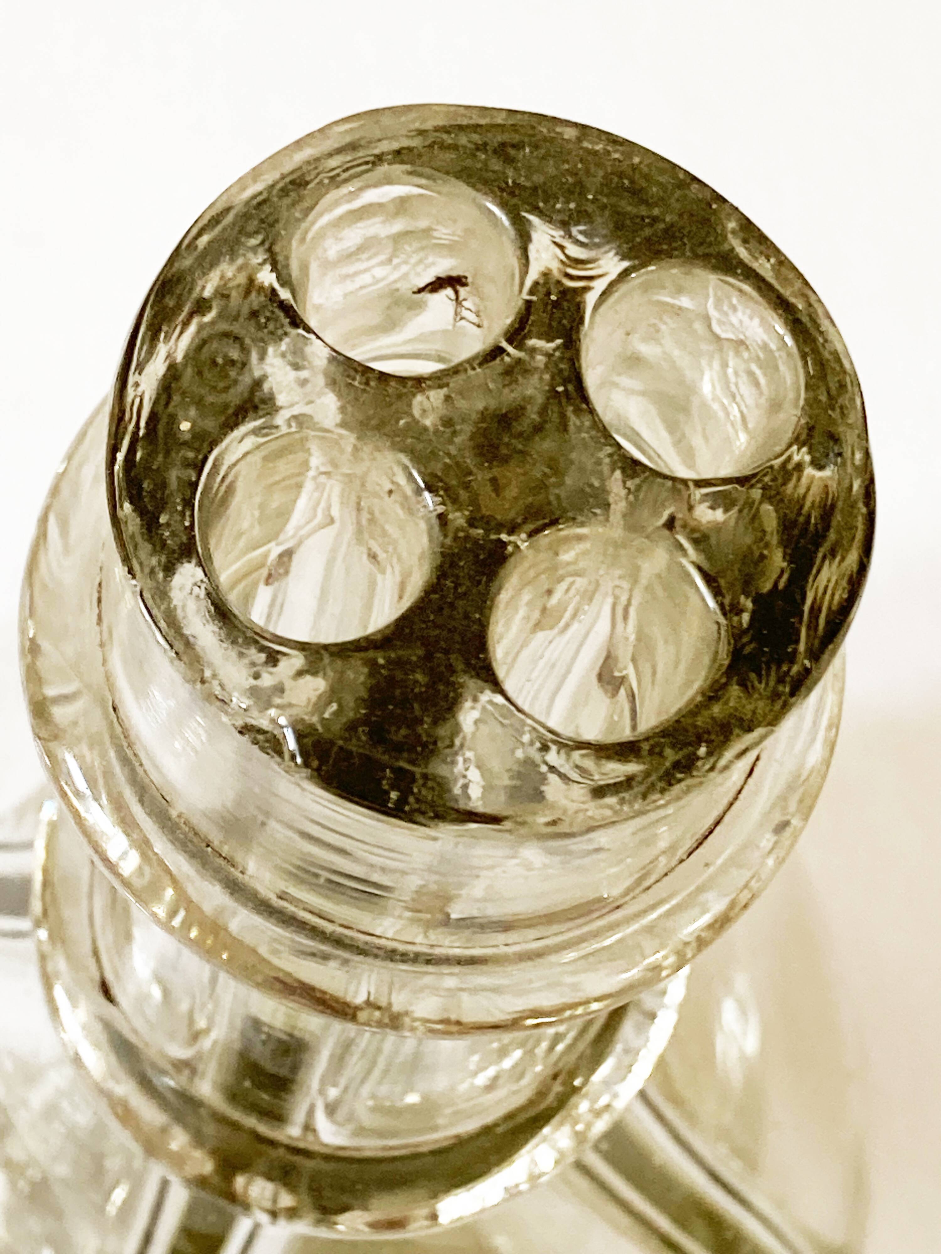 Old liqueur carafe, 4 compartments, glass