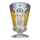 Baccarat glass vase with purple violets, gilded moulded crystal, Charles X Louis Philippe signed.