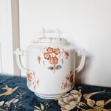 Large sugar bowl or pot in Limoges porcelain Limited Edition of oriental inspiration and hand painted
