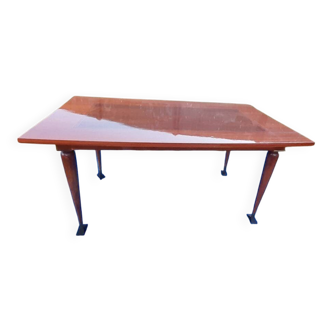 Dining table with 2 extensions, marquetry veneer.