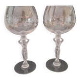Duo  verres à vin en cristal de Bayel bacchus venus