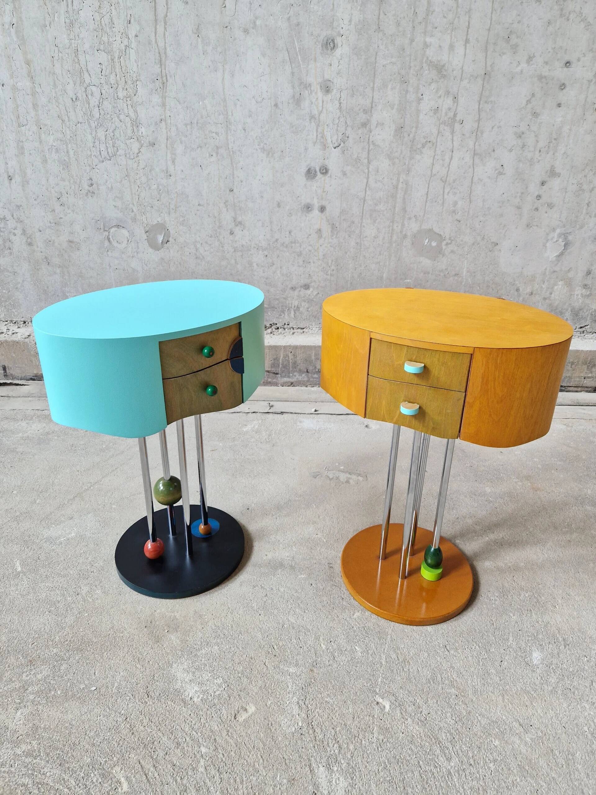 Pair of postmodern Memphis Milano style side tables, 1980s