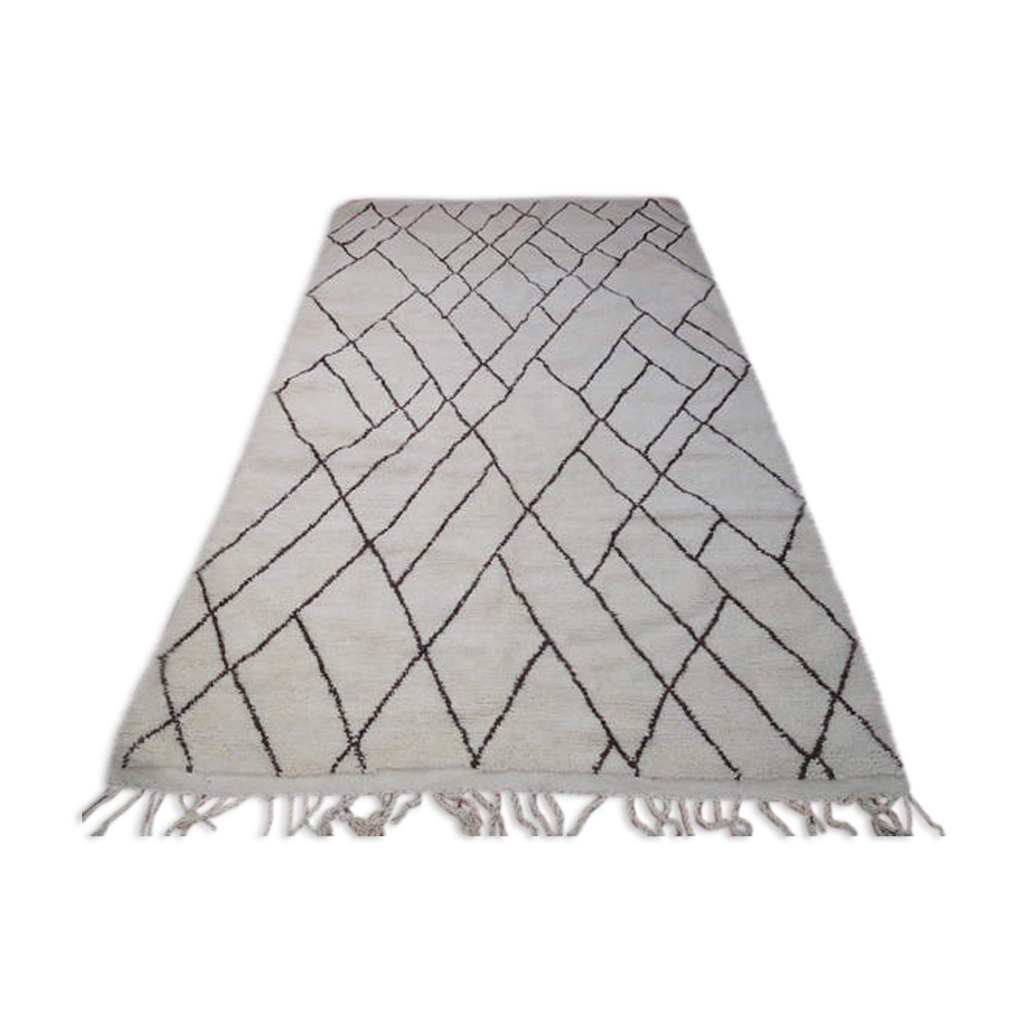 Beni ourain white carpet and black 319 x 198 cm