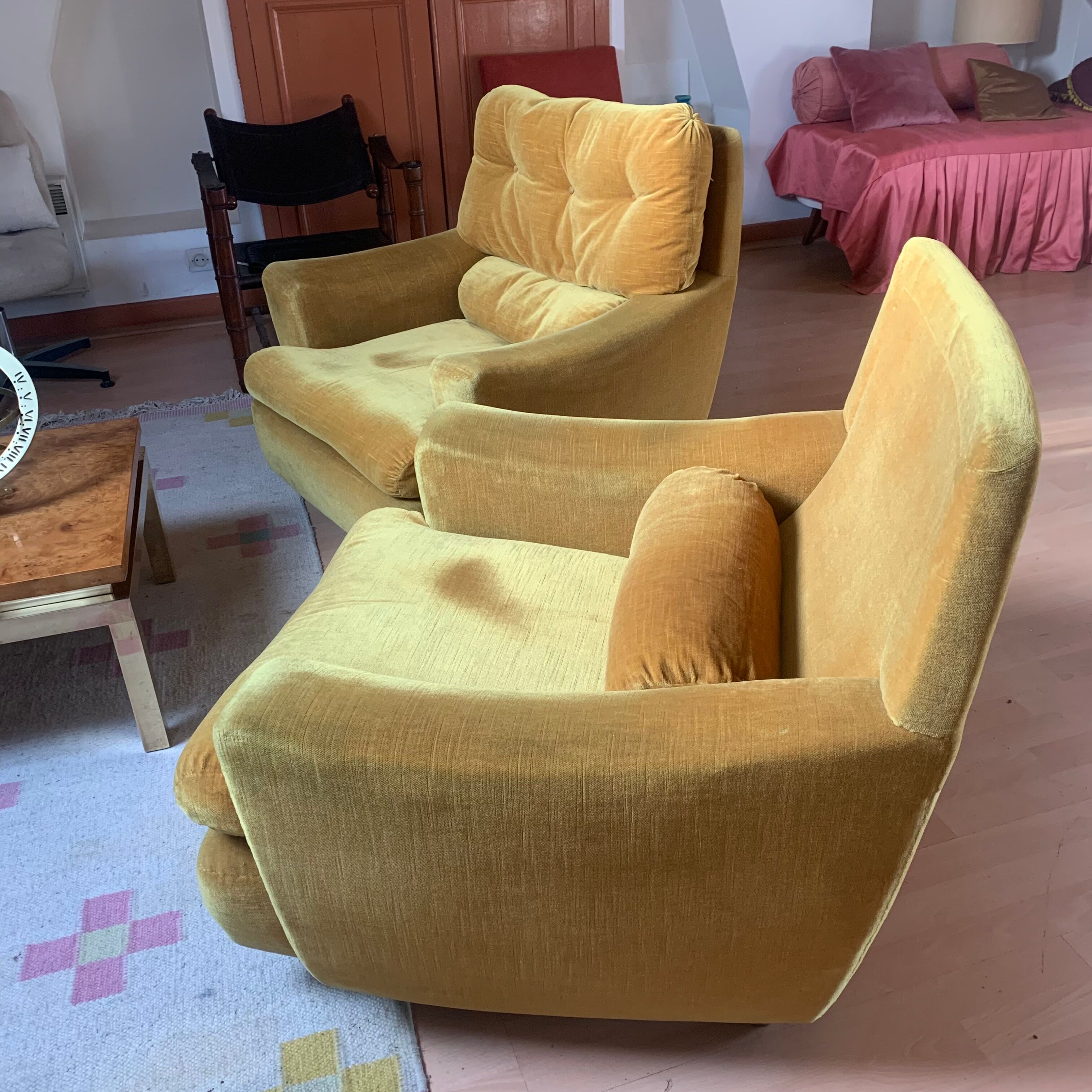 Pair of vintage mustard yellow armchair