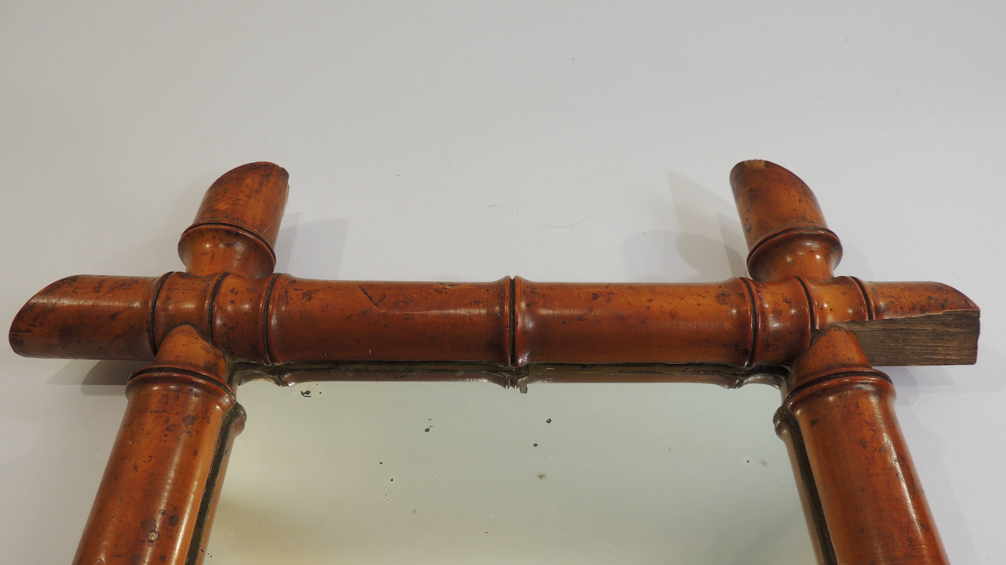 Antique mercury mirror in turned bamboo-style wood – Rare 19th century piece