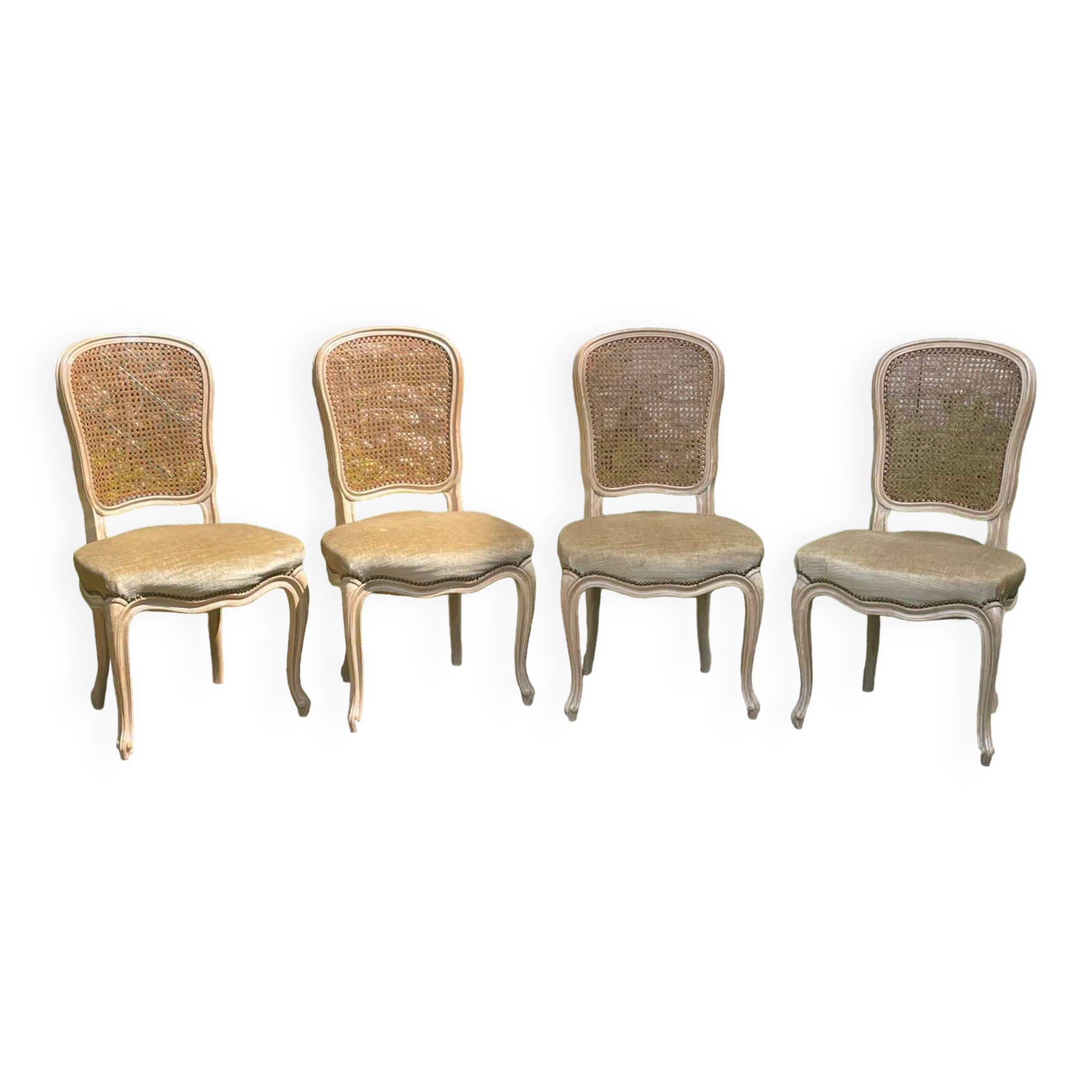 Cane and velvet chairs