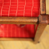 Serving in varnished chestnut and red leather