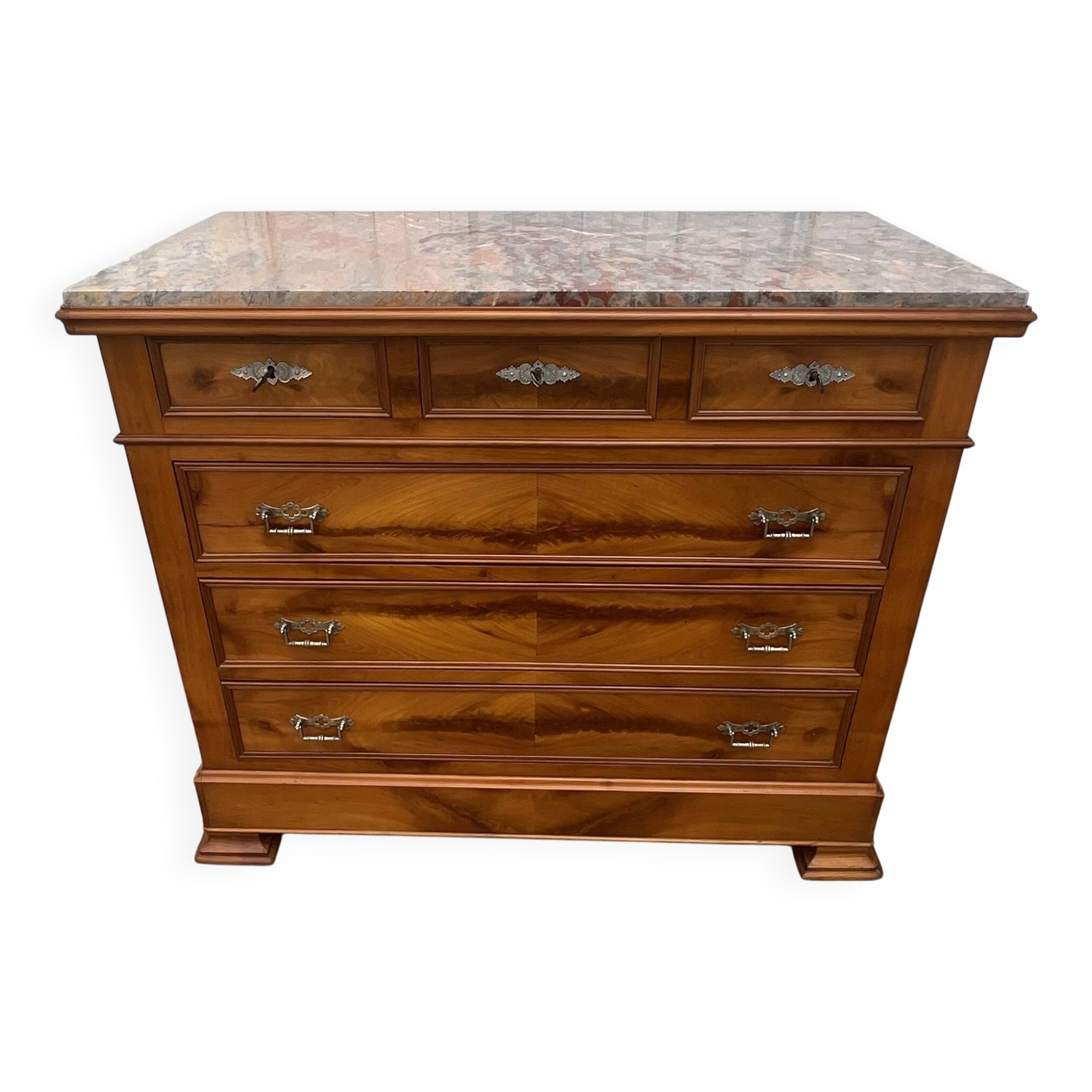 Louis-Philippe chest of drawers in cherry burl and Pyrenees marble top f