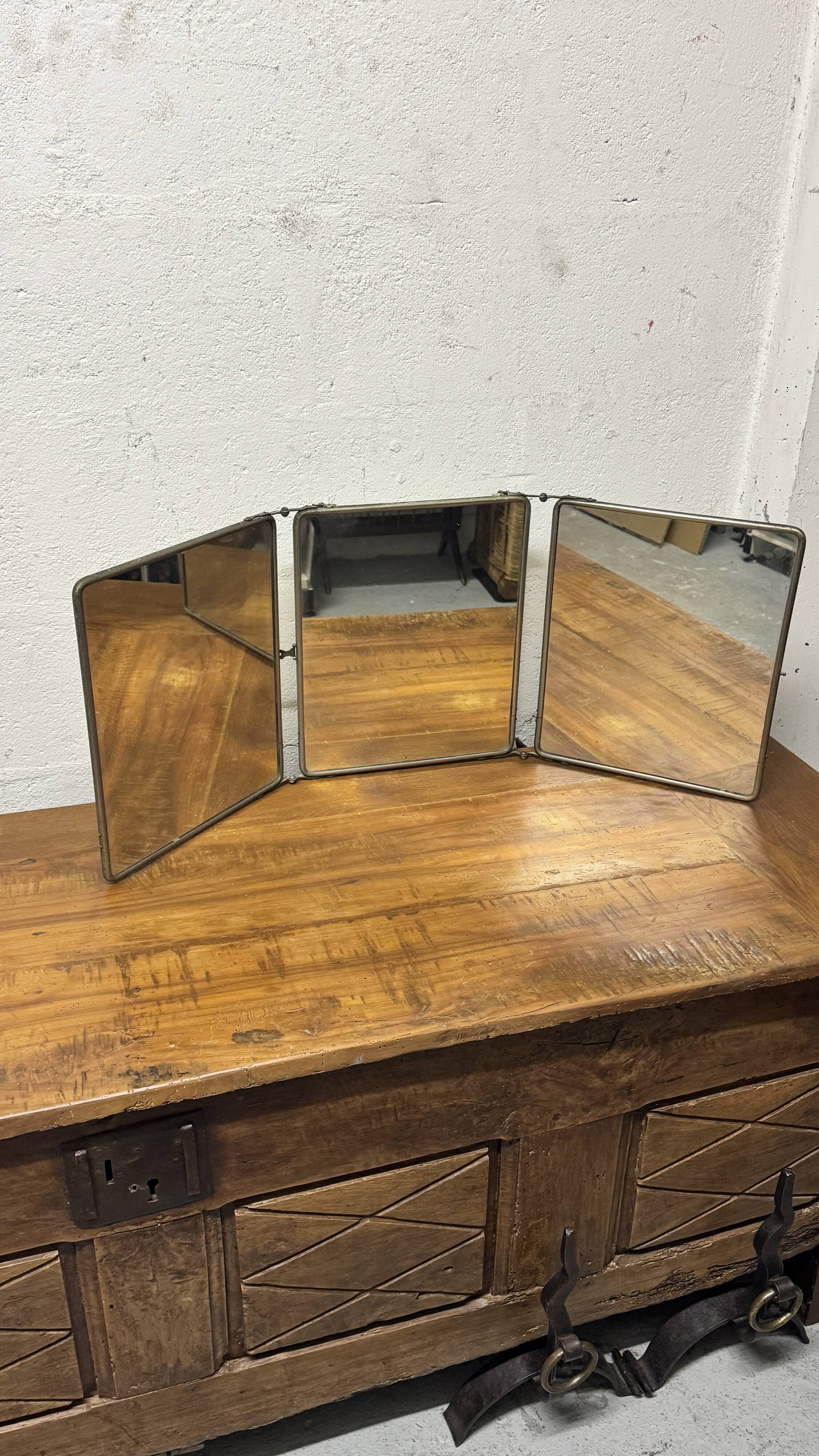 Large vintage barber's triptych mirror 1960