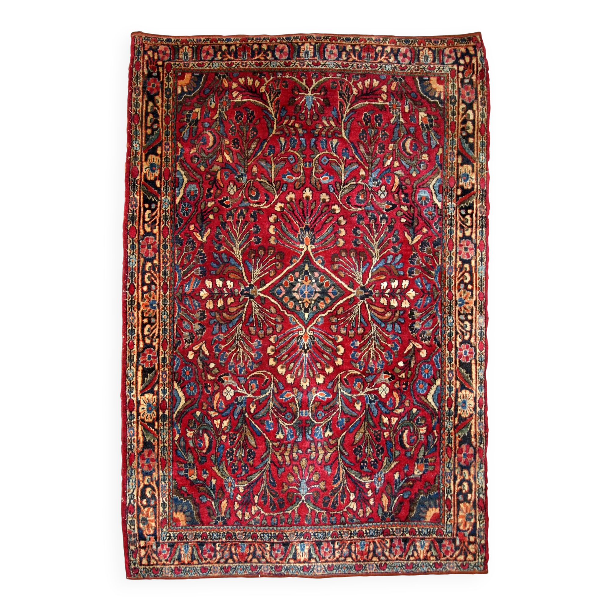 Handmade antique Persian Sarouk rug 3.6' x 5.3' (109cm x 161cm) 1920s