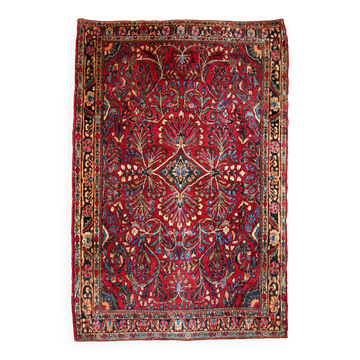 Handmade antique Persian Sarouk rug 3.6' x 5.3' (109cm x 161cm) 1920s