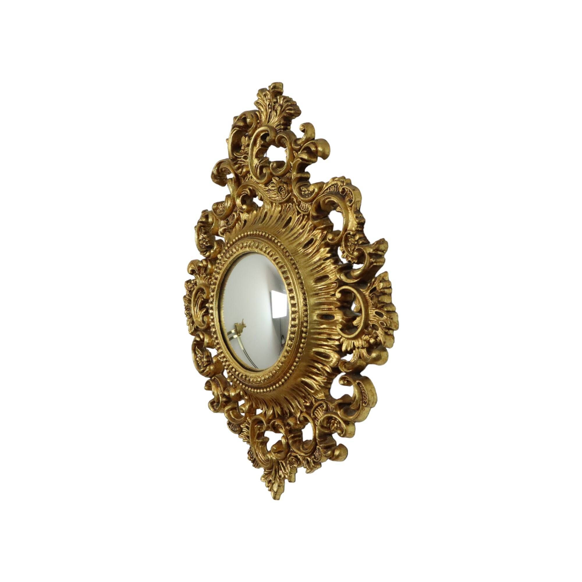 Classic Vintage Butler Mirror Gold Baroque Frame Witch's Eye Fifties