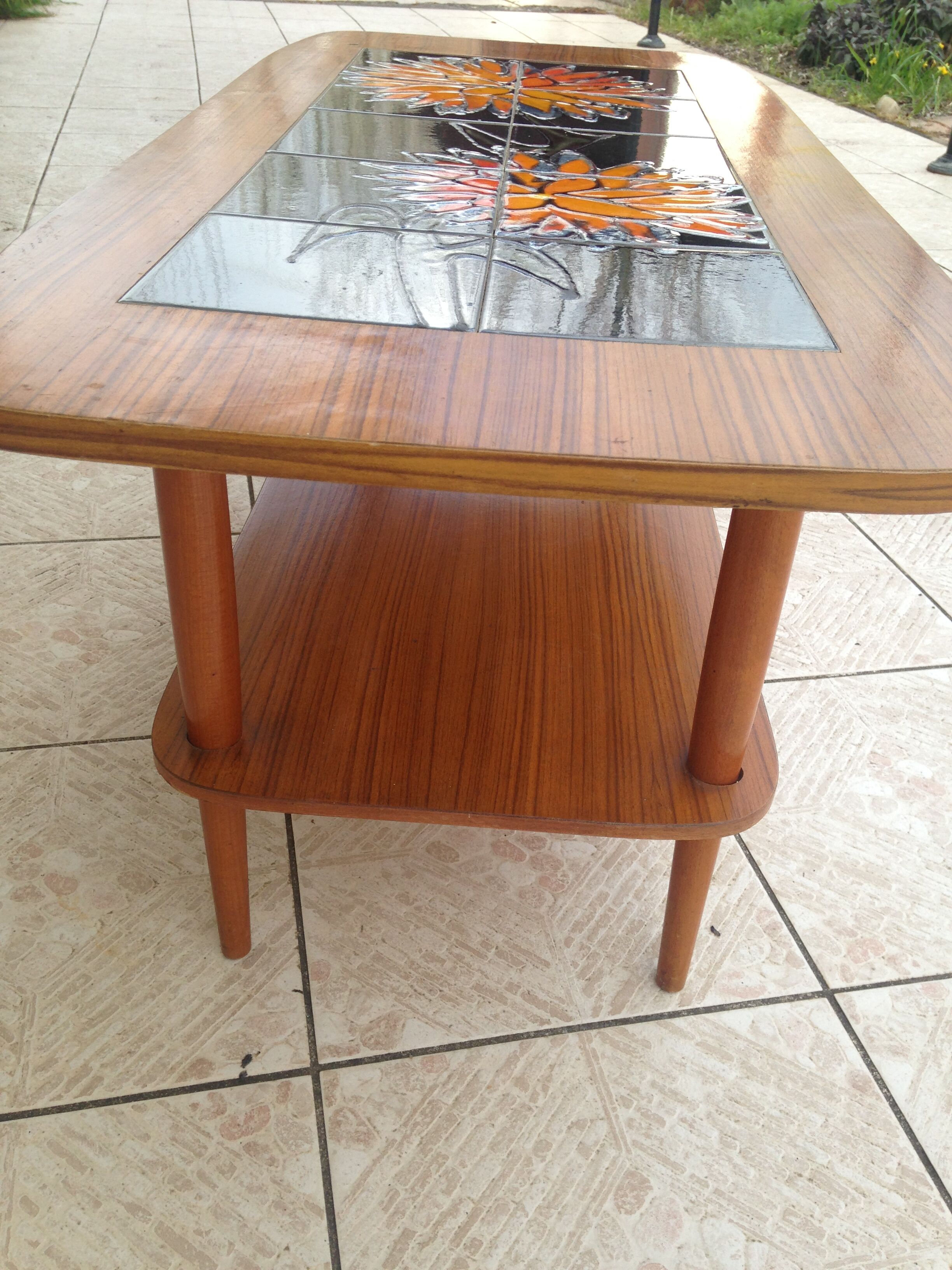 Scandinavian ceramic and teak design vintage coffee table