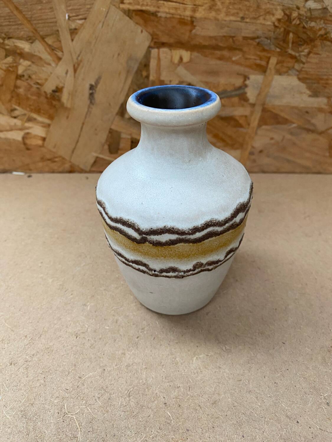 Antique Vintage Beige & Brown Ceramic Vase #B617