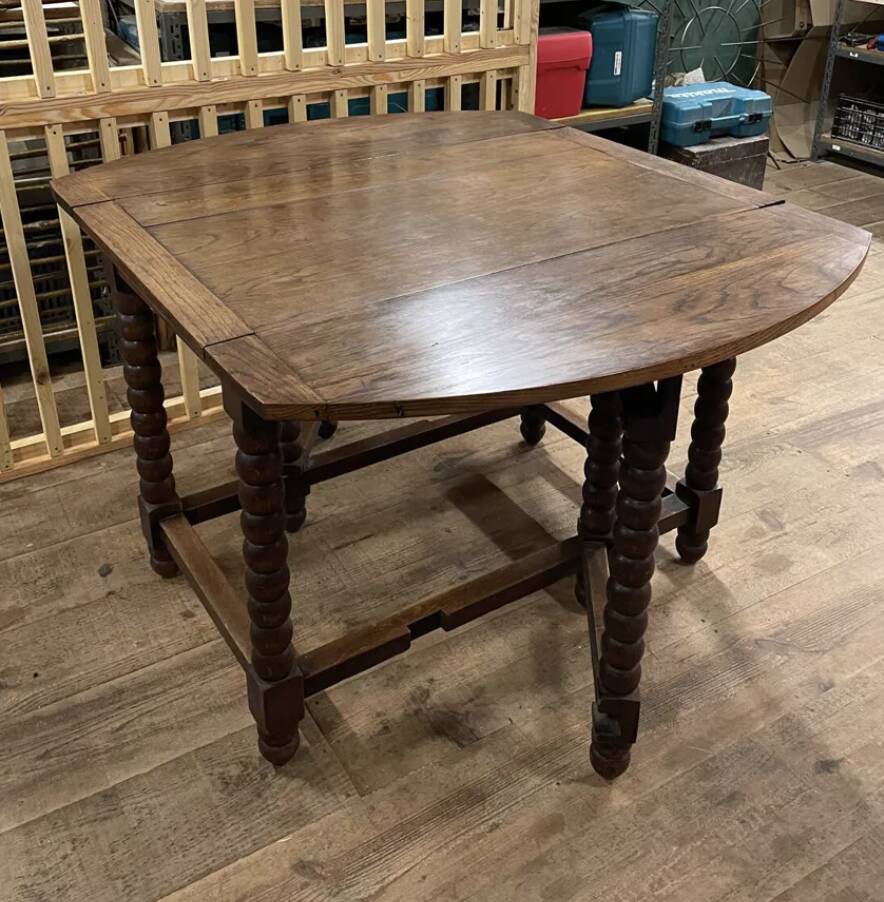 Solid wood farmhouse table with drop-leaves