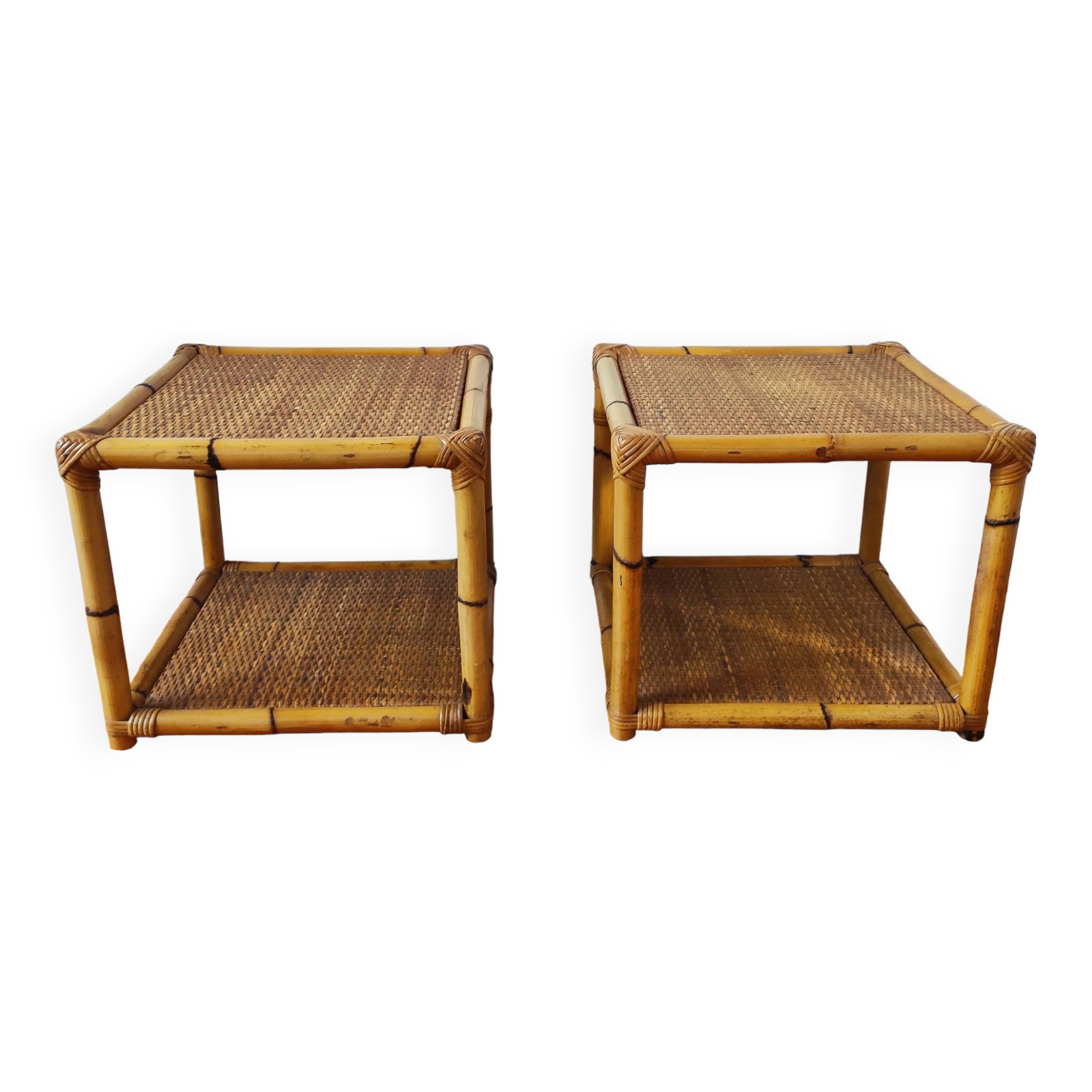 Pair of rattan end table bedside tables