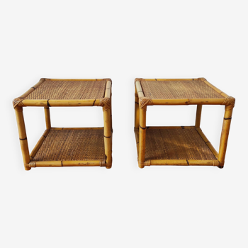 Pair of rattan end table bedside tables