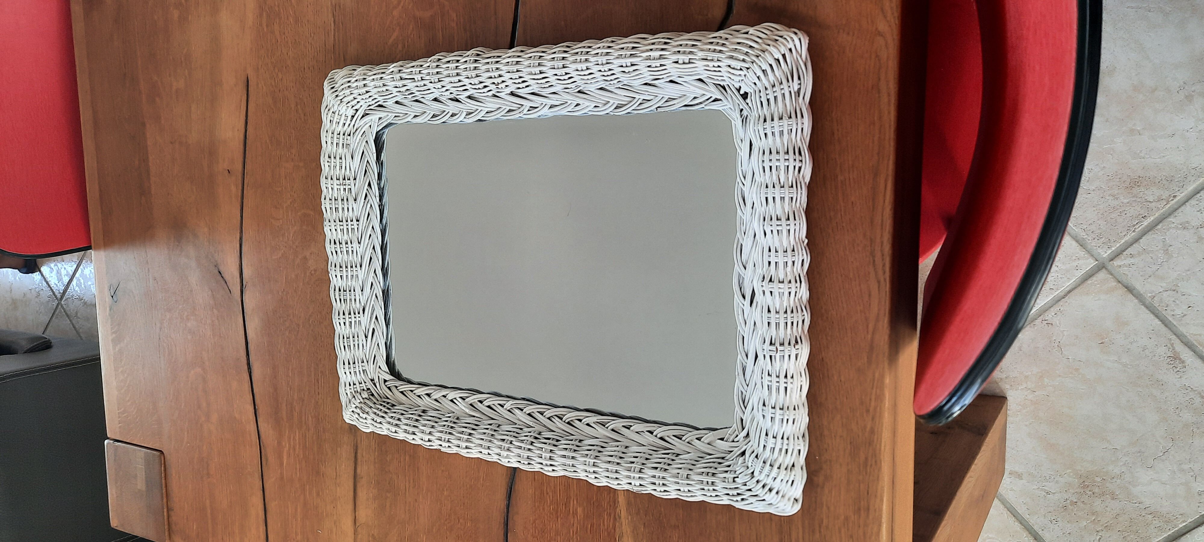 Rectangular mirror in vintage woven wicker rattan