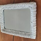 Rectangular mirror in vintage woven wicker rattan