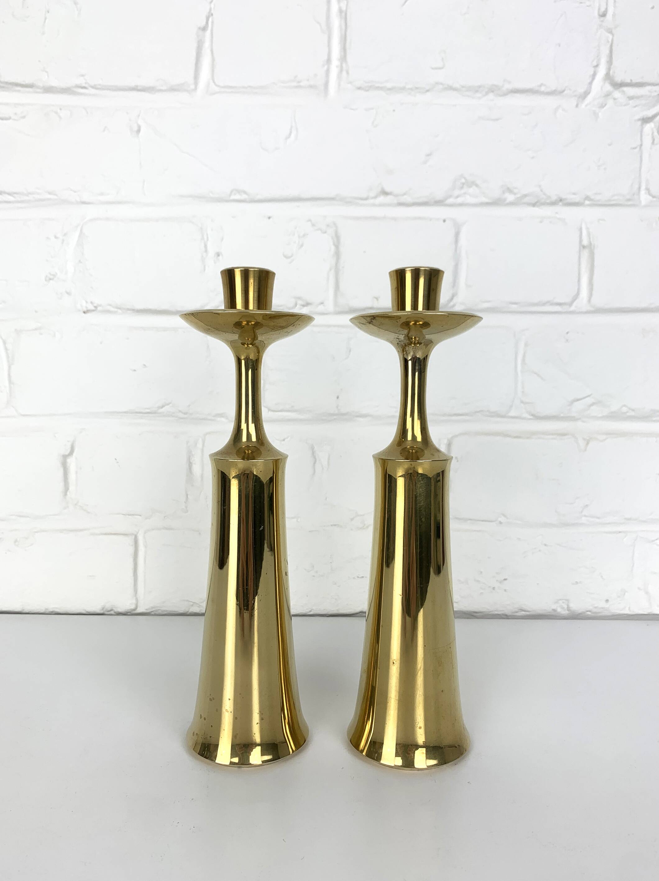 Pair of Scandinavian brass candle holders Jens Harald Quistgaard Dansk Design Denmark 1960-70