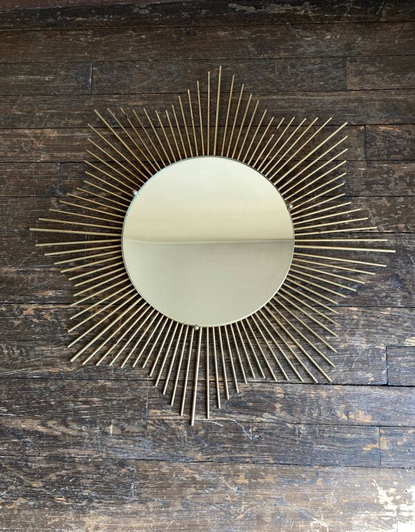Miroir soleil 1960 rn métal doré