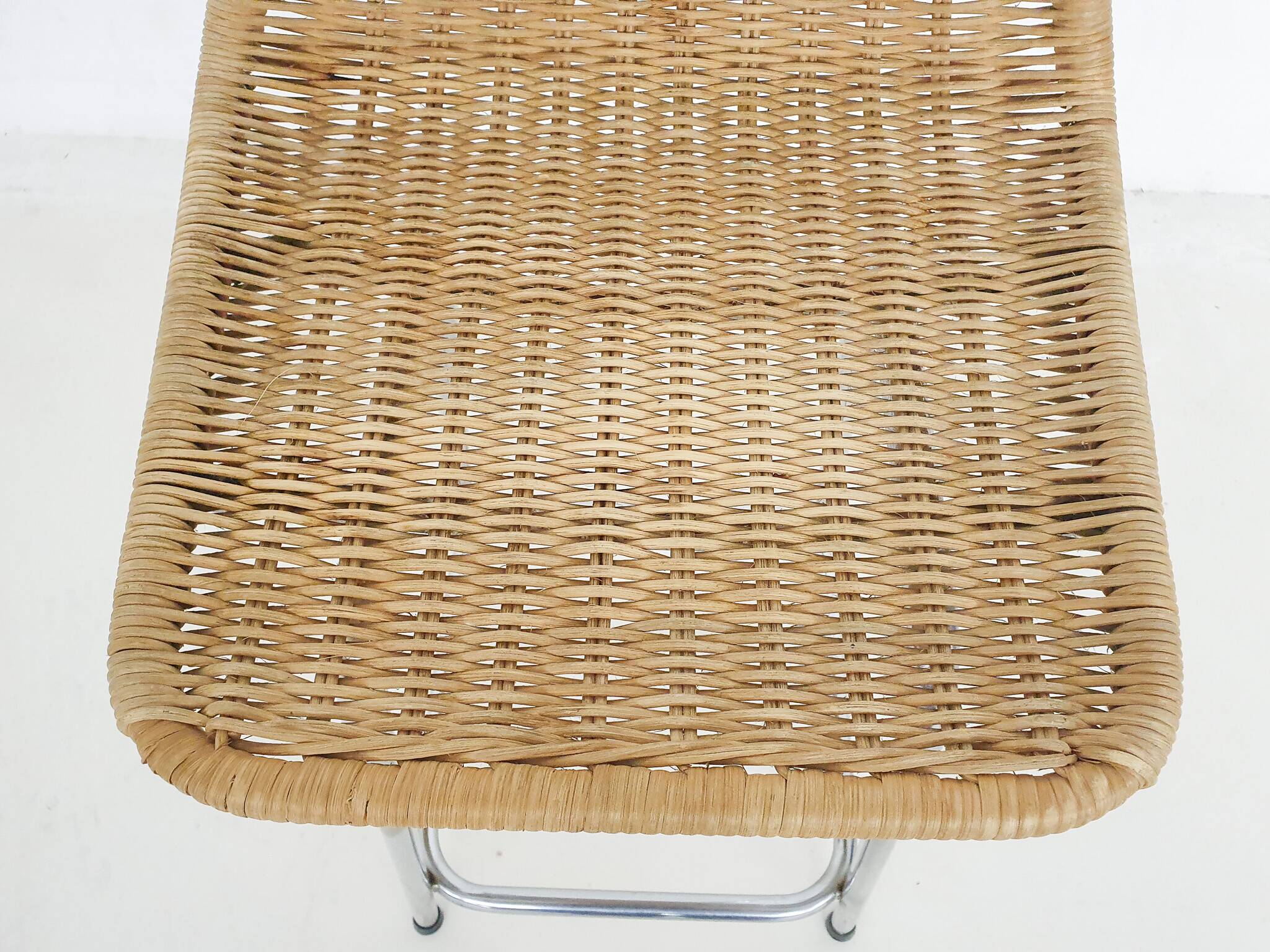 Rohe Noordwolde rattan and metal bar stool, The Netherlands 1950's