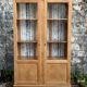 Solid raw oak school glass cabinet 1950