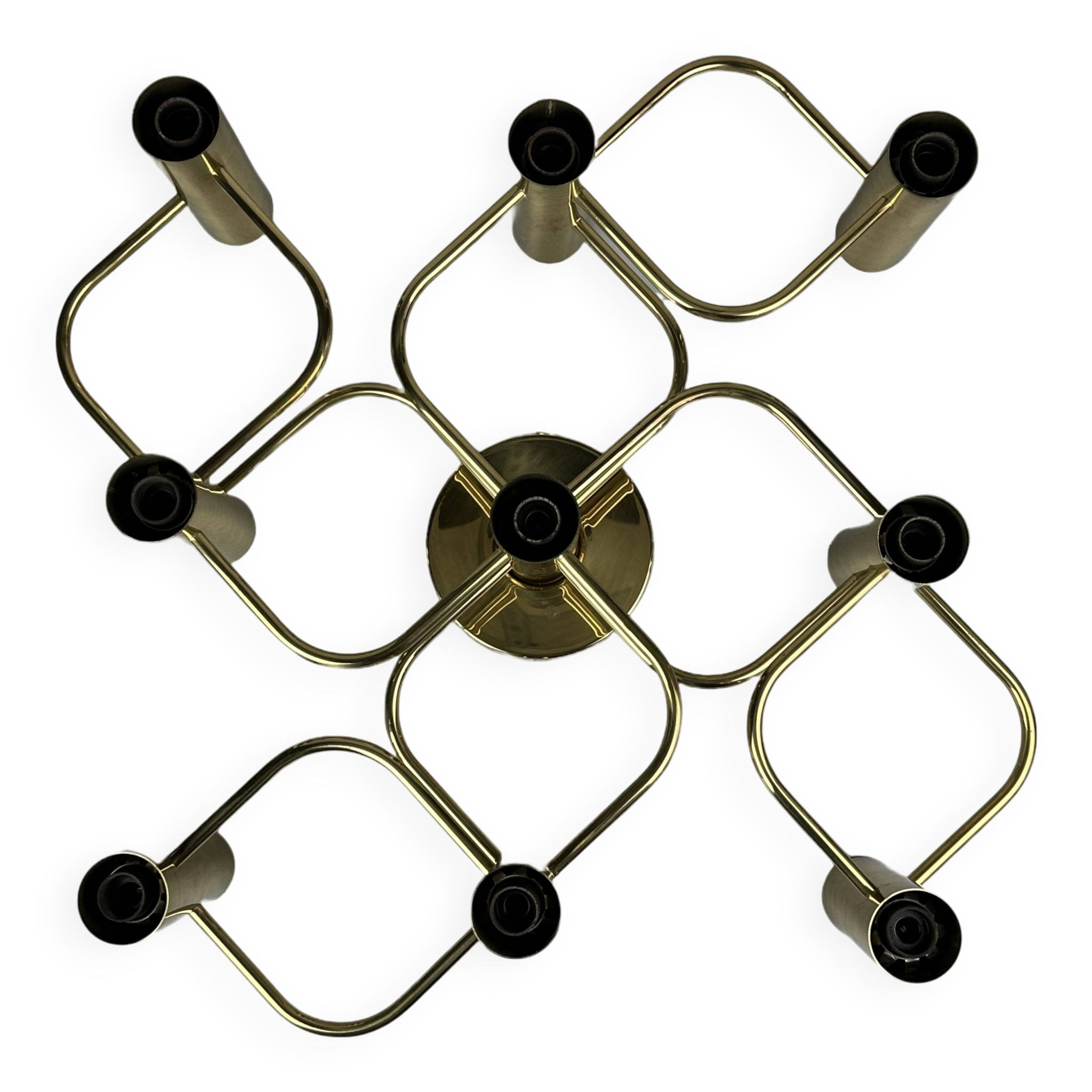 60s 70s 9-bulb ceiling lamp from Leola Leuchten Germany in brass
