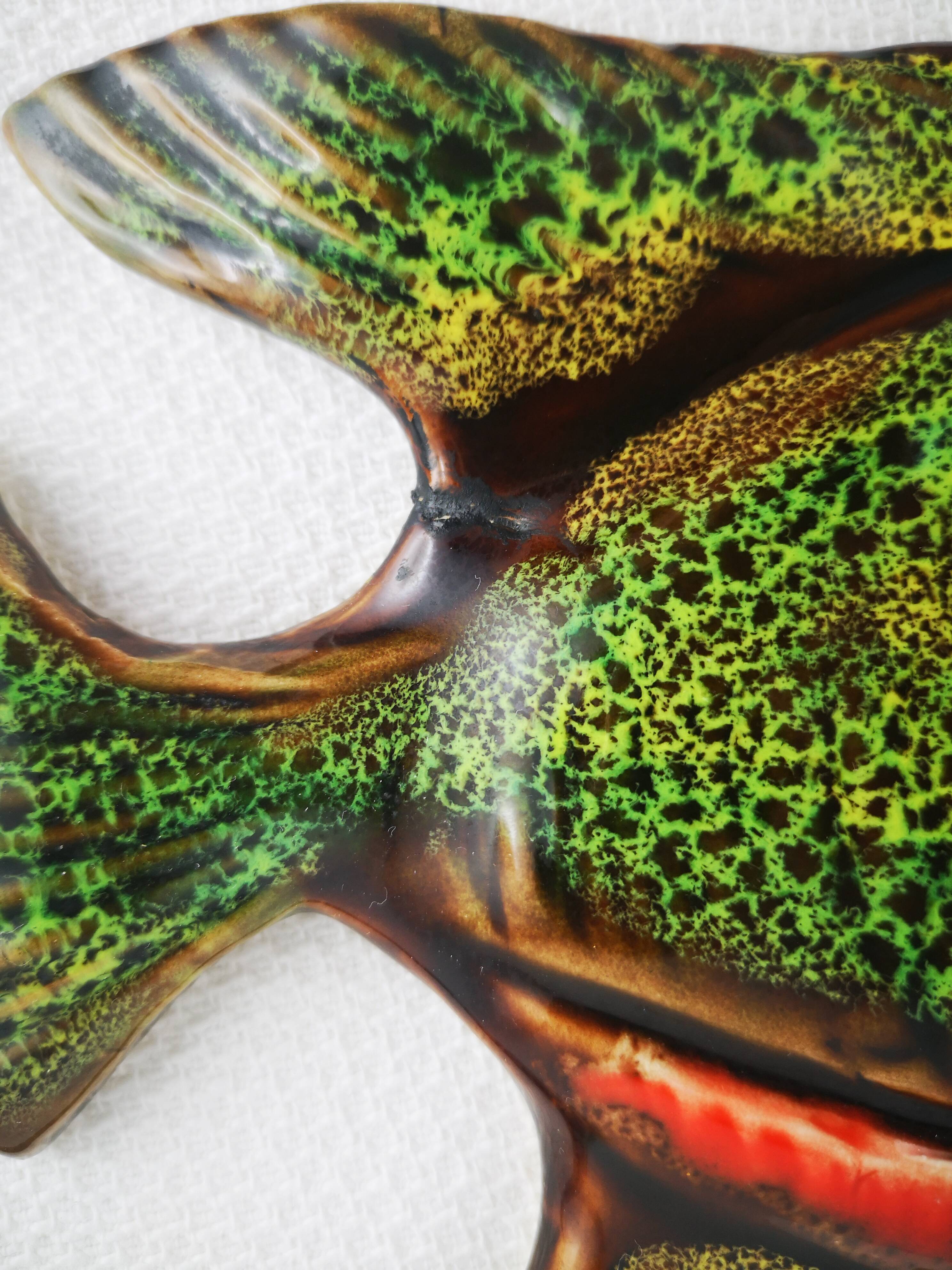 Handmade Vallauris ceramic fish wall decoration