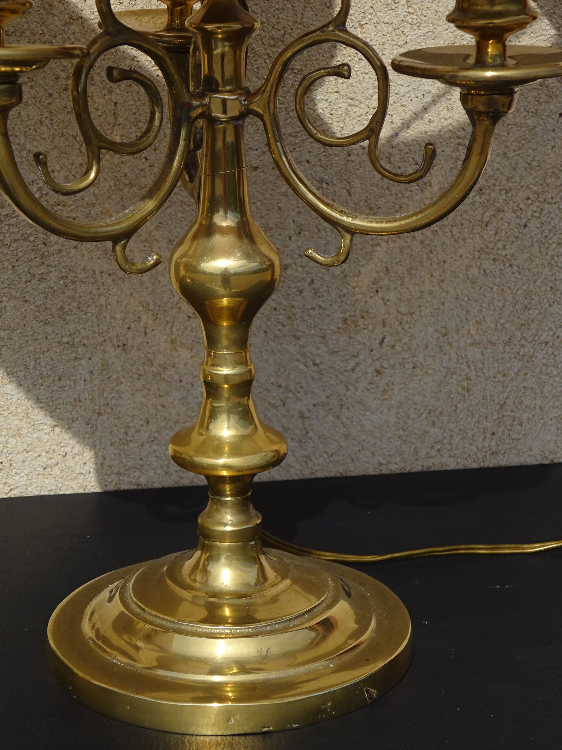 Copper candlesticks adapted as bedside lamps, the pair.