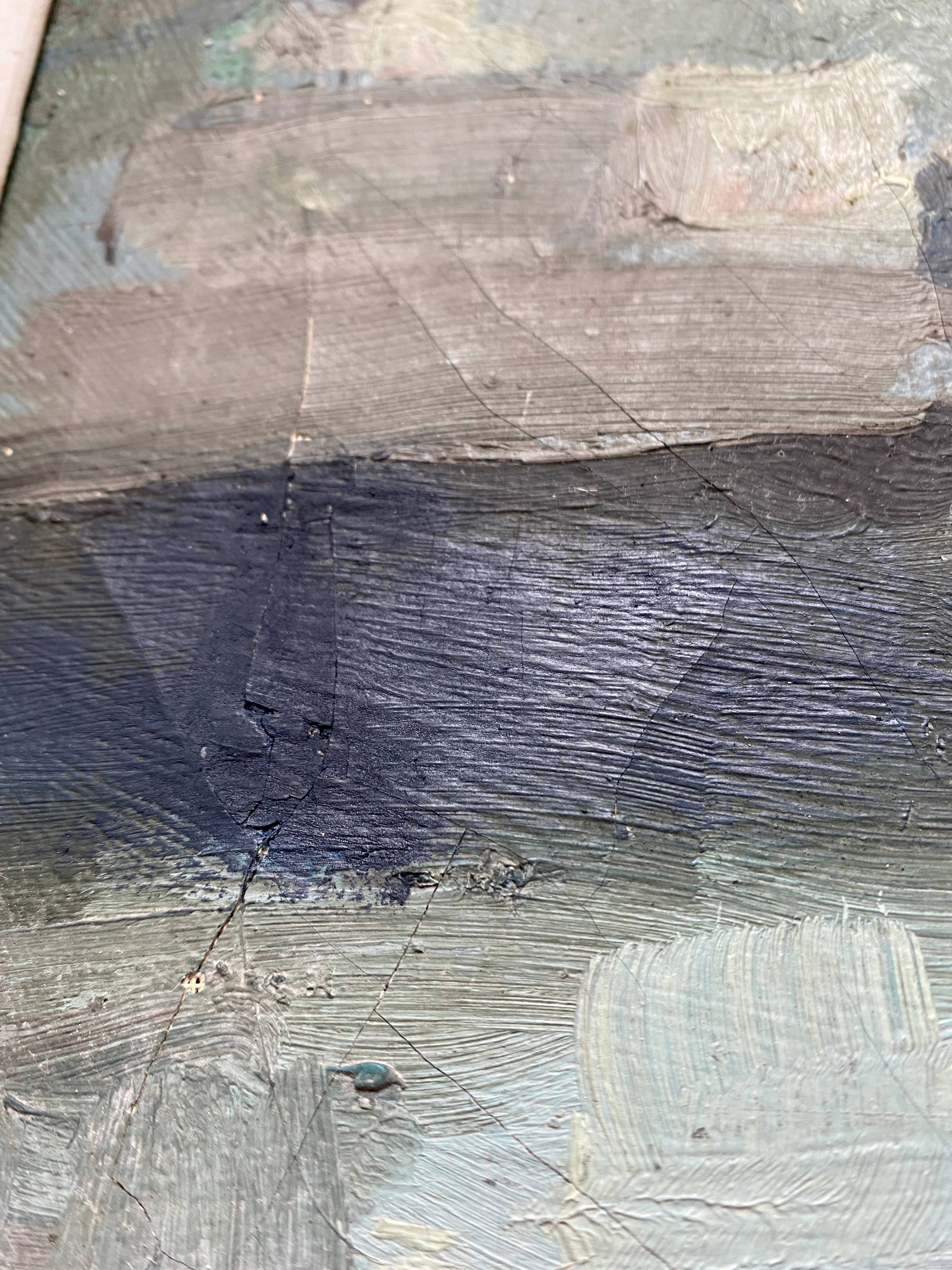 HST painting "The Canal with barges" Post impressionist signed Dumas + frame