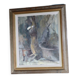 1960's Original Swedish Modernist Oil on Canvas " Study of Hunters Game Rabbit" by Johan Bladh