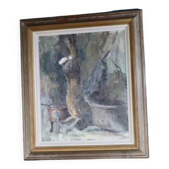 1960's Original Swedish Modernist Oil on Canvas " Study of Hunters Game Rabbit" by Johan Bladh