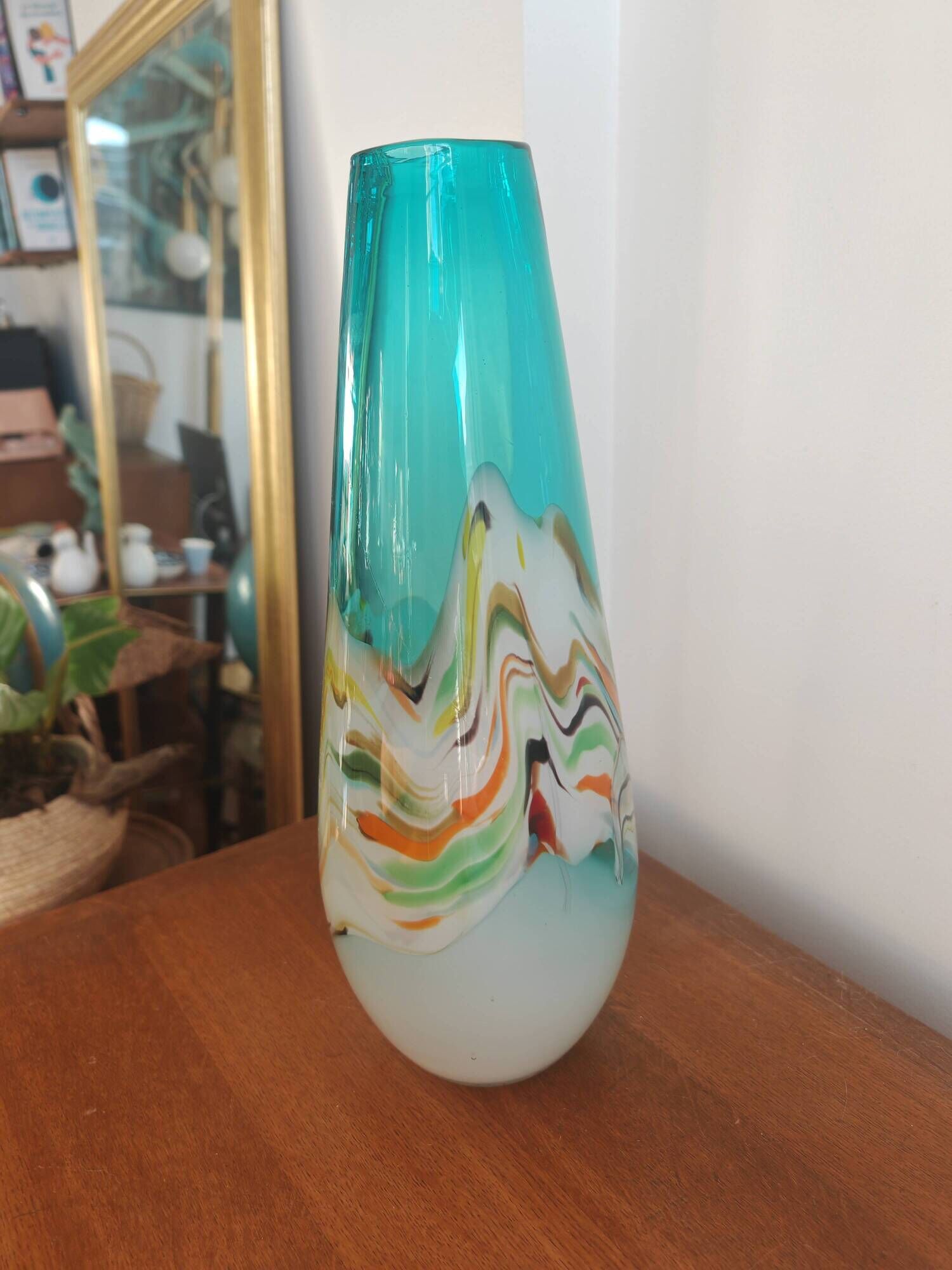 Tall vintage vase in blown glass in Murano style – 40 cm