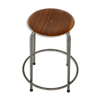 Tabouret industriel en acajou Suède 1960