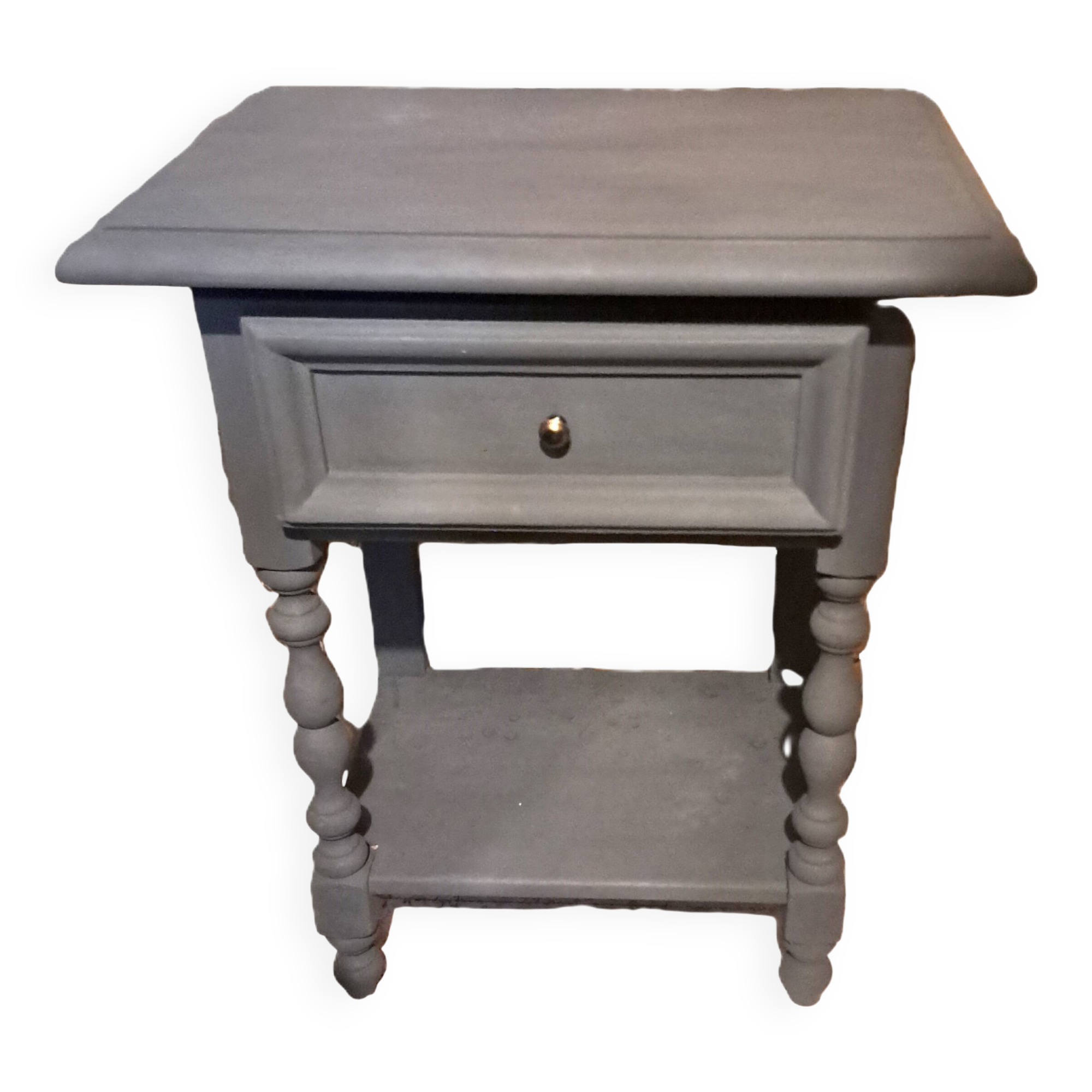 Restored 1900 bedside table in solid wood painted in Gustavian grey