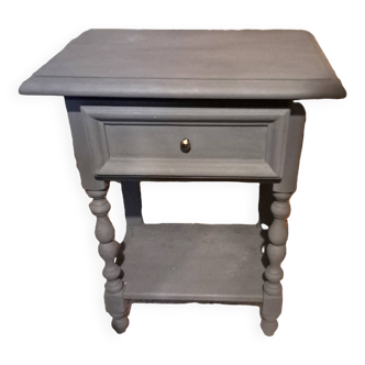 Table de chevet en bois massif peint en gris Gustavien, 1900, restaurée