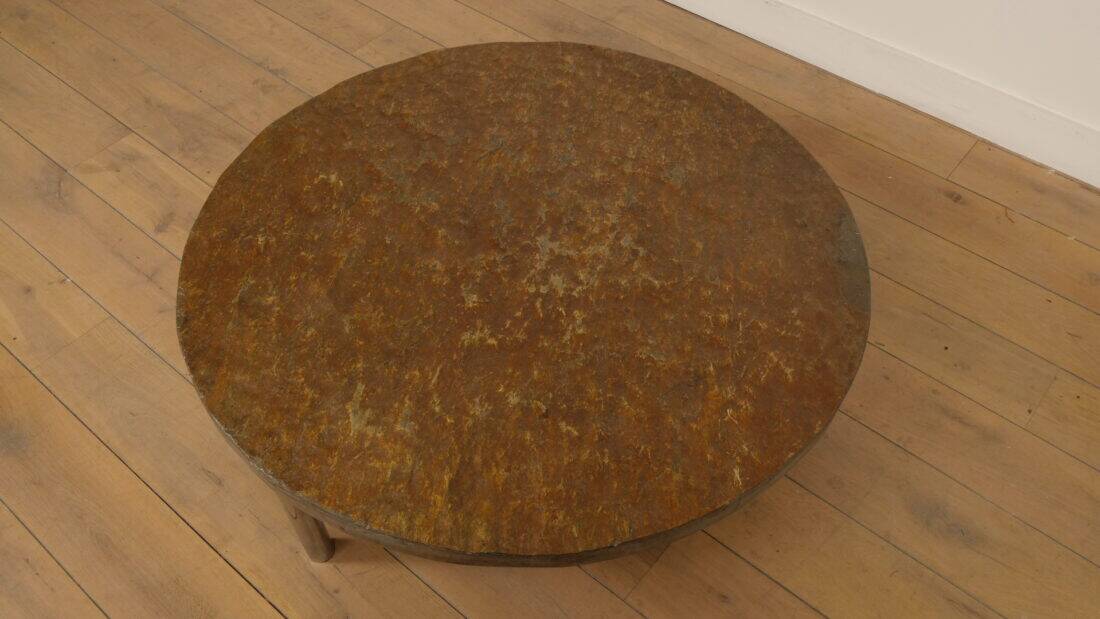Vintage coffee table | Natural stone | Stainless steel | Brutalist