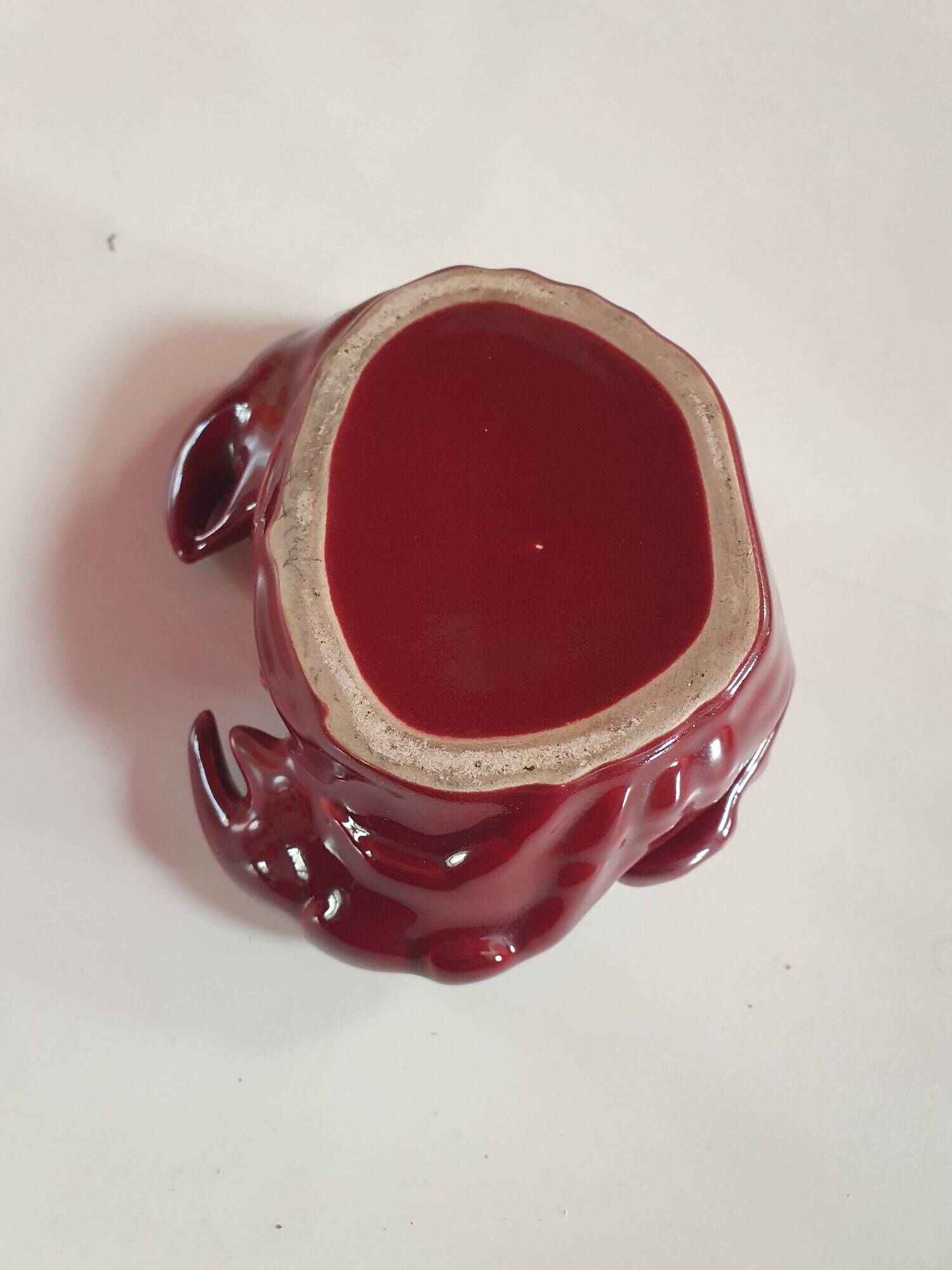 burgundy red slip ceramic box in the shape of a vintage crab