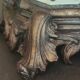 Large pagoda lamp painted with floral patterns and metal shade.