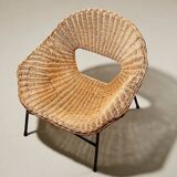 Fauteuil lounge en rotin par PJ Muntendam pour Gebr. Jonkers Pays-Bas 1954