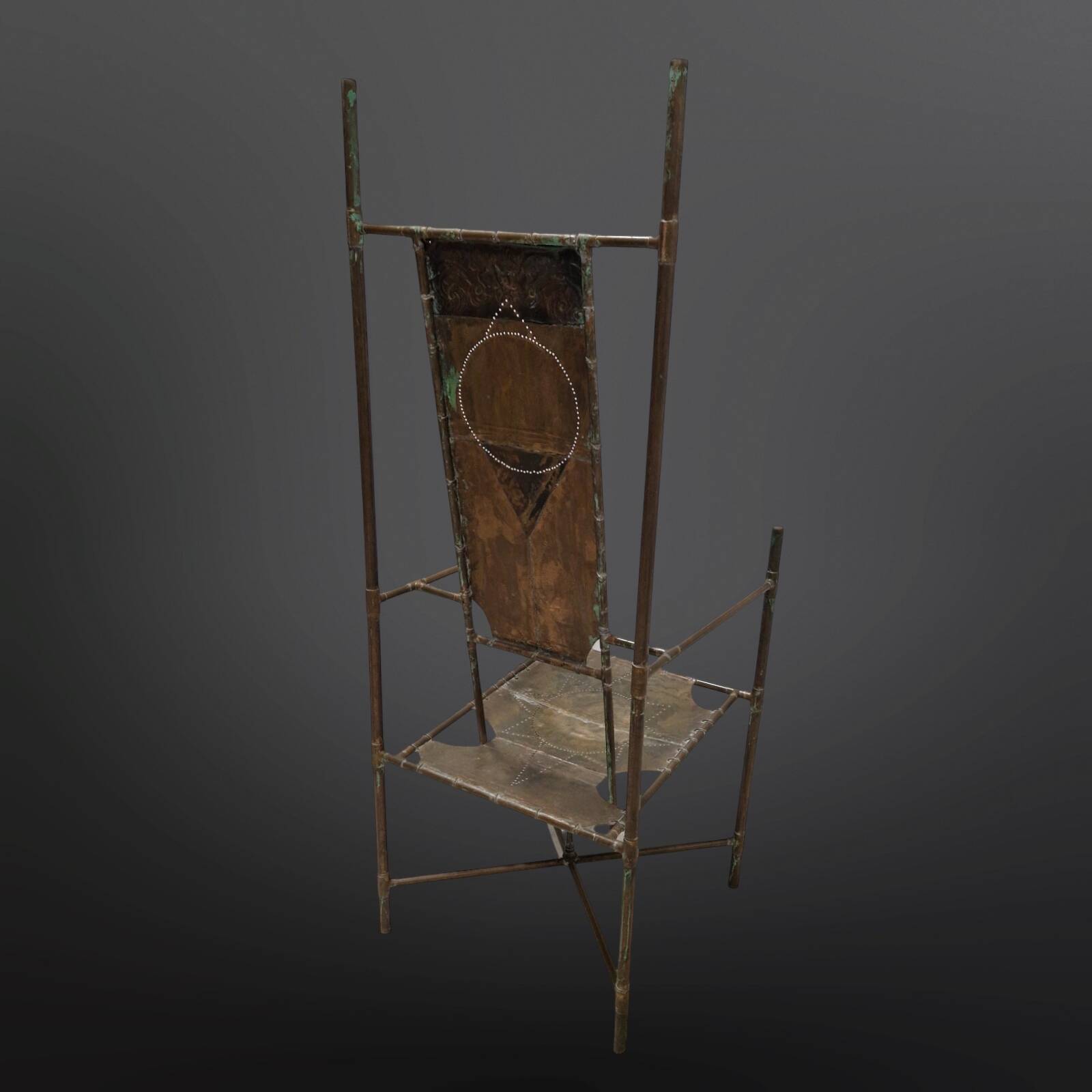 Copper and brass throne chair by Cor de Ree, Netherlands 1990