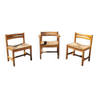 Lot de chaises et fauteuil Asserbo par Børge Mogensen, années 60