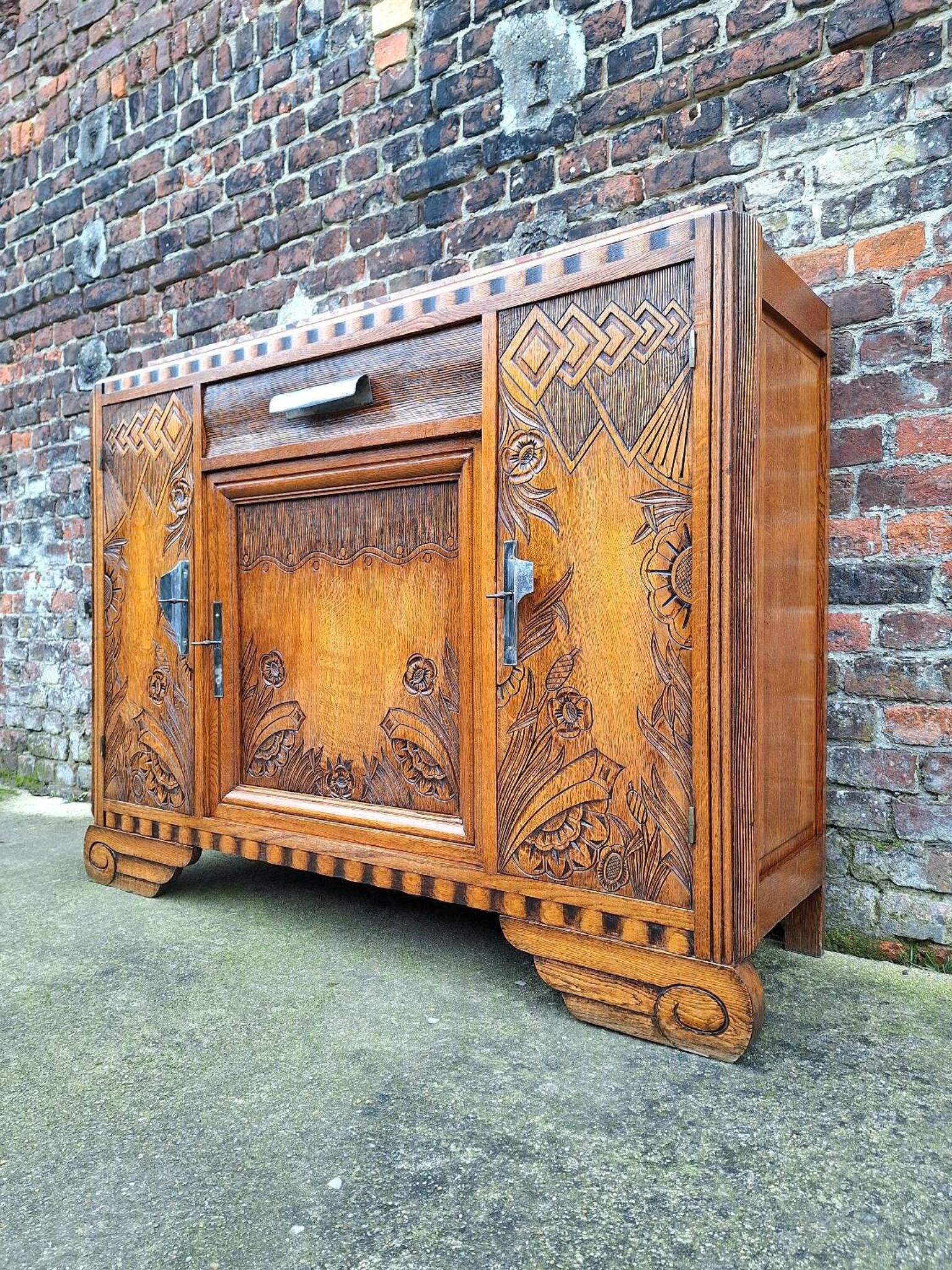 Art deco sideboard marble top, old buffet furniture, vintage dresser