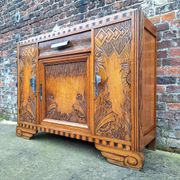 Art deco sideboard marble top, old buffet furniture, vintage dresser