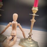 Pair brass candlesticks hexagon