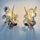 Set of 2 Italian tole painted floral and leaf wall lamp sconces, 1970s