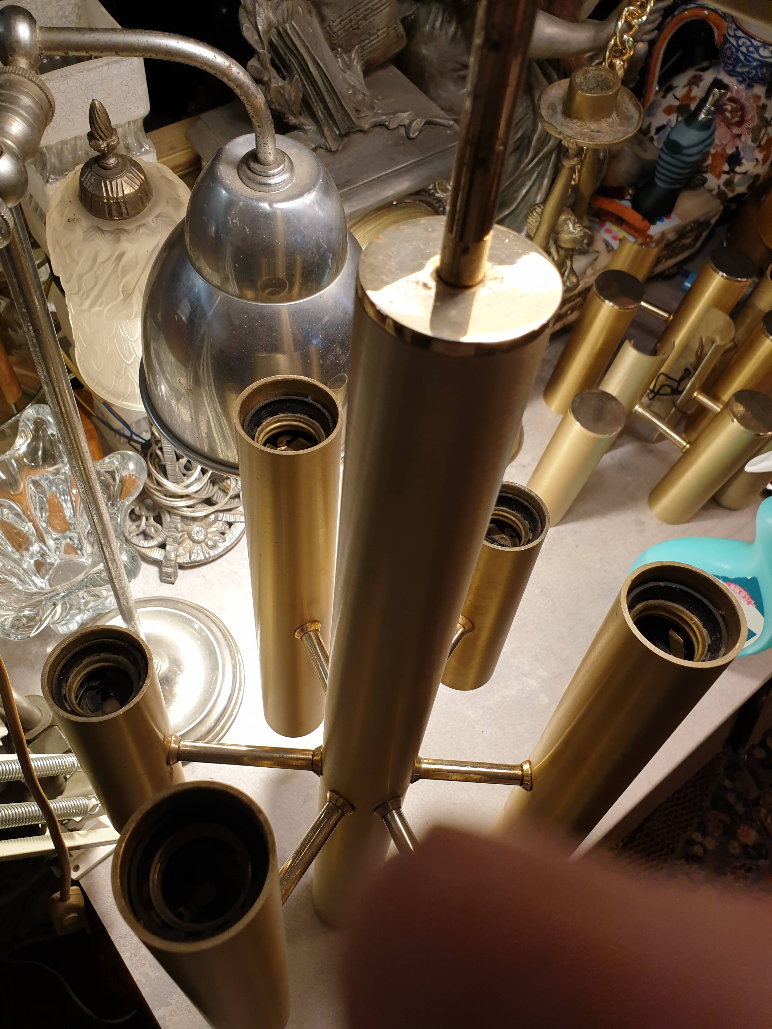 Gold metal pendant chandelier, Italy - 1970