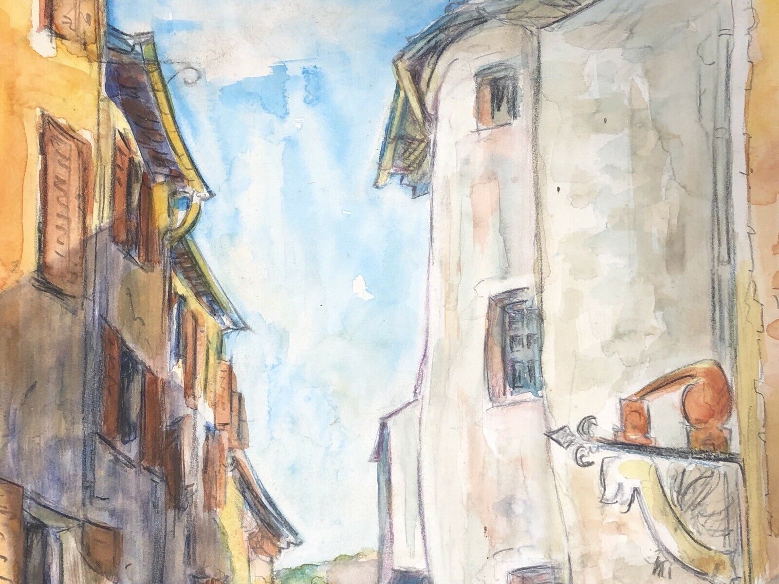 Watercolor Saint-Paul de Vence, rue portail-levis