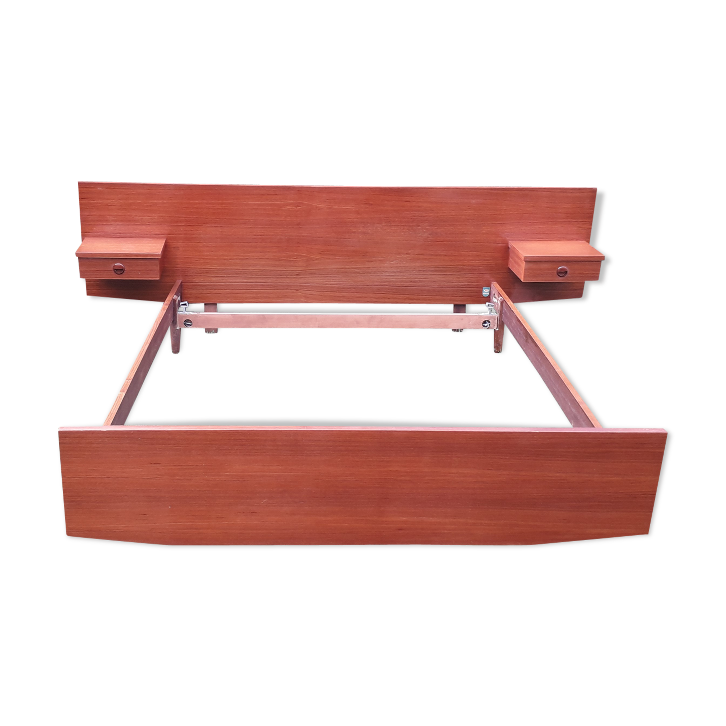 Scandinavian style bed with two built-in night tables